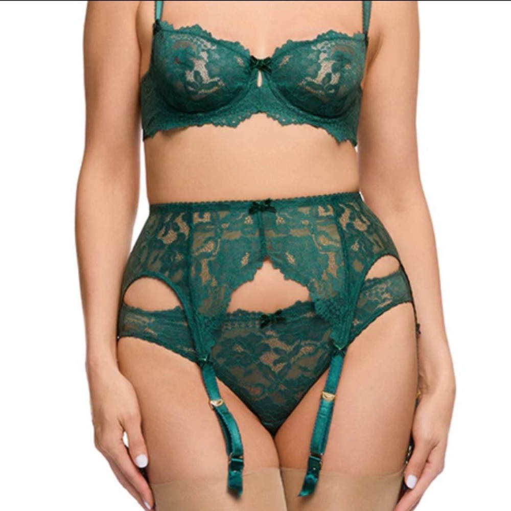 Dita Von Teese lingerie Green Cora lace suspender garter belt